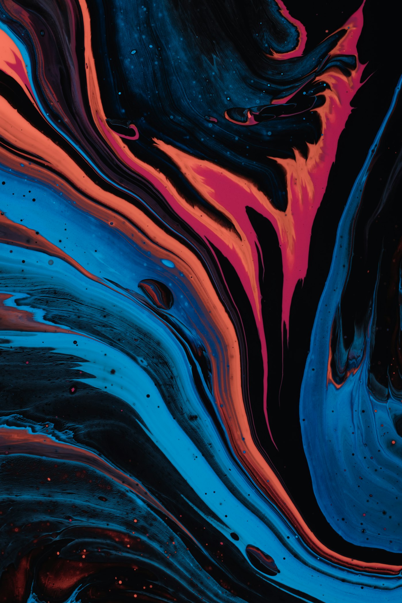 Bold abstract fluid art in dark blue and cyan. Urban creative energy