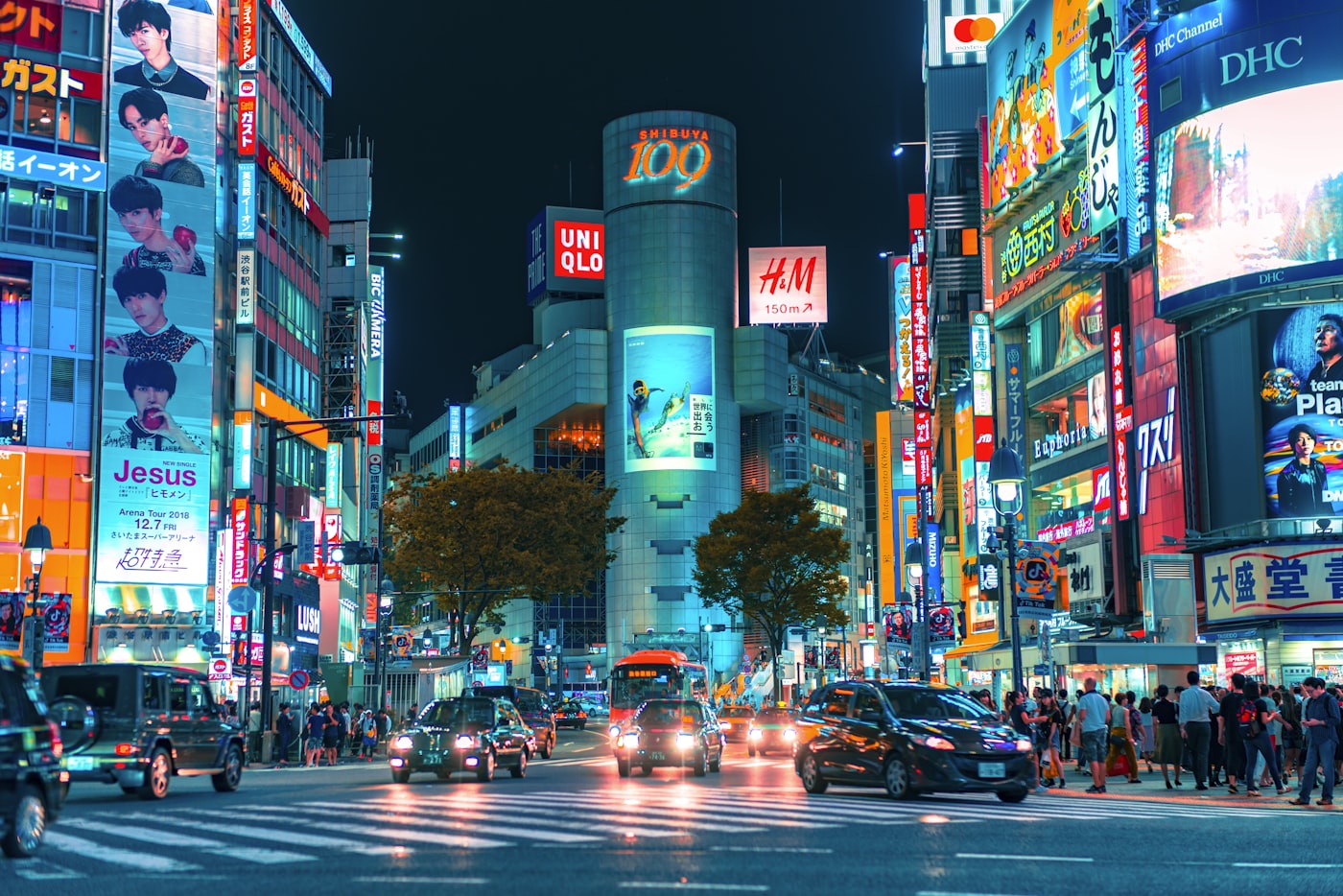 Tokyo Shibuya district at night. International expansion and civic partnerships in Japan